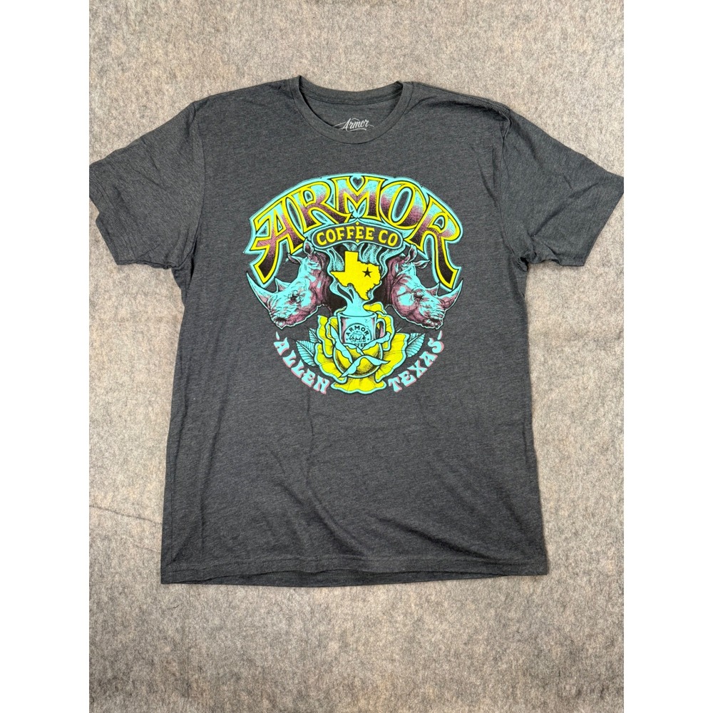Armor Coffee‎ Co T Shirt Mens Large Gray Cotton Graphic Tee Allen Texas Souvenir